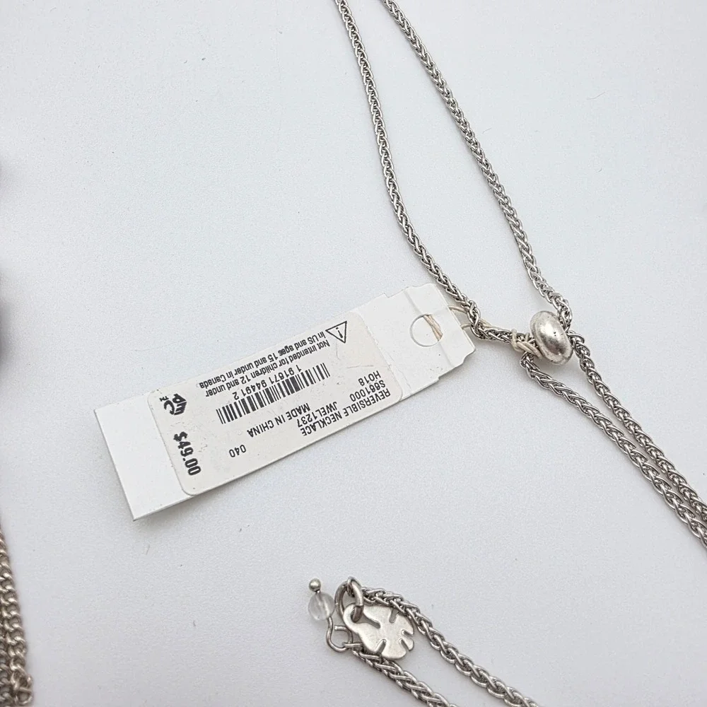 New! LUCKY BRAND Reversible‎ Necklace Smoky Quartz & White Howlite Chain Tassels